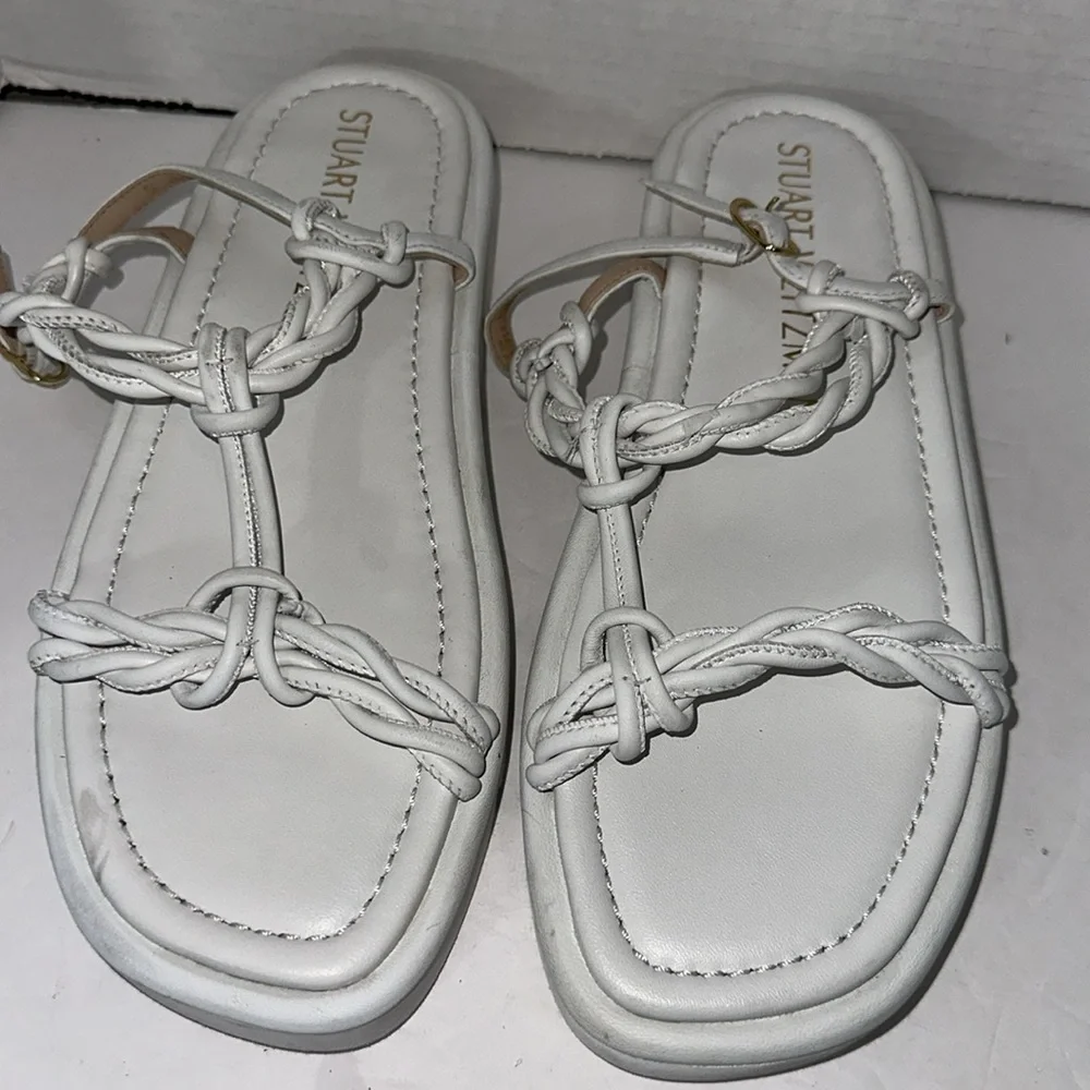 Stuart Weitzman Calypso Lift WHITE  Leather Platform Sandals SZ 8-8.5